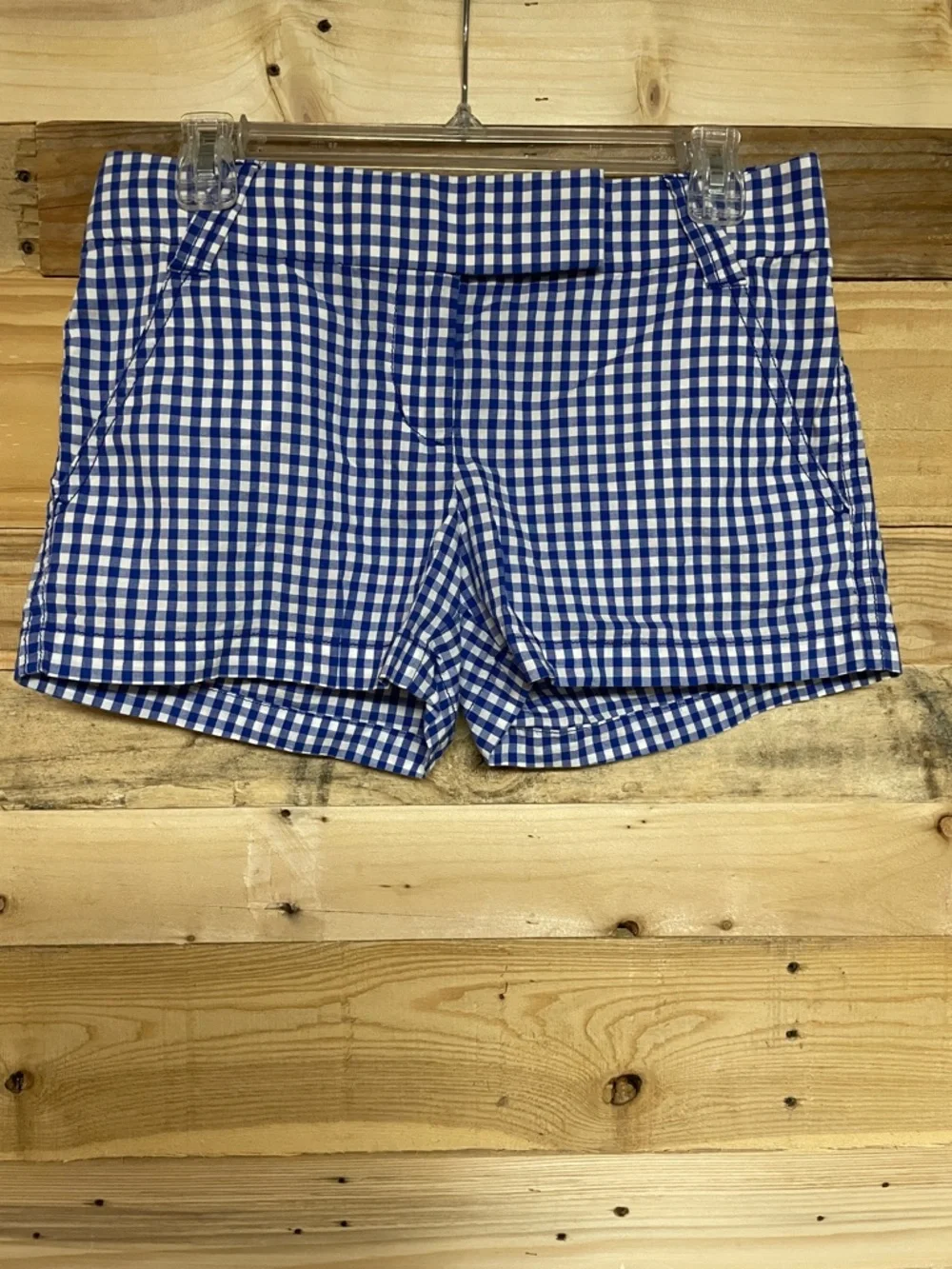 J. Crew size 2 Blue and White Gingham Mid-Rise Lightweight Chino Shorts